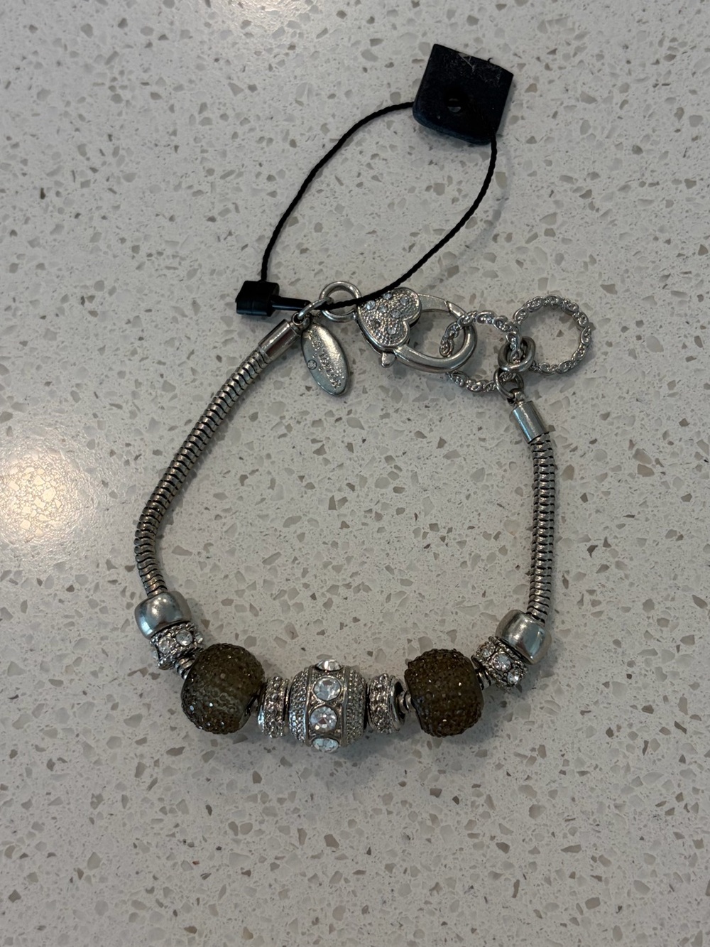 Ann Taylor Silver-Tone Beaded Charm Bracelet with Gray Crystals